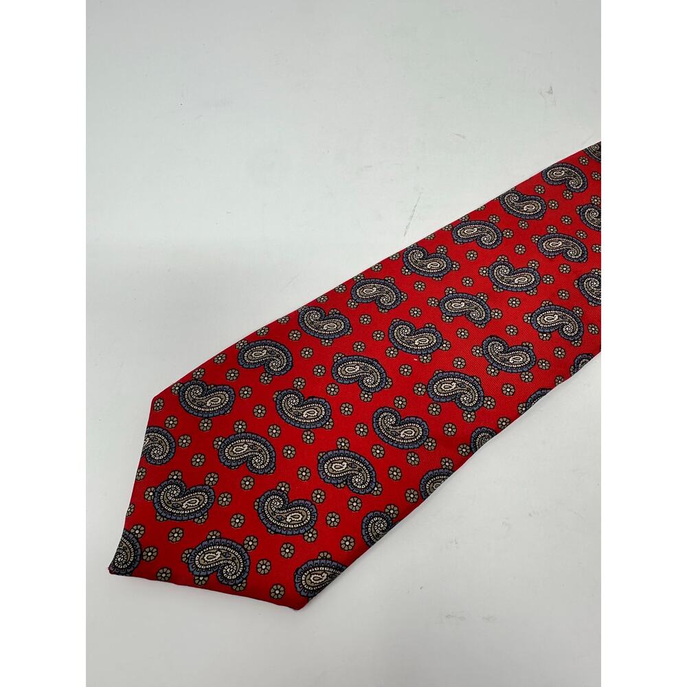 Oscar de la Renta Mini Paisley Floral Red Multicolor 100% Silk Made in USA Tie